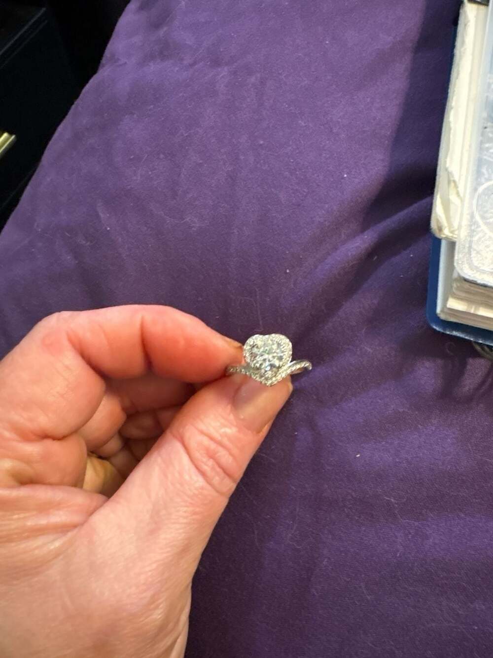 Heart-Shaped halo Moissinite Bypass Ring, Round Brilliant Stone